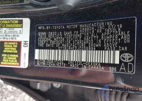 2018 Toyota Corolla Se from USA, damaged, VIN 2T1BURHE2JC055994